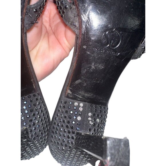 St. John Rhinestone Embellished Black Satin Heels Strappy Sandals Sz 8 AA READ - Picture 11 of 12